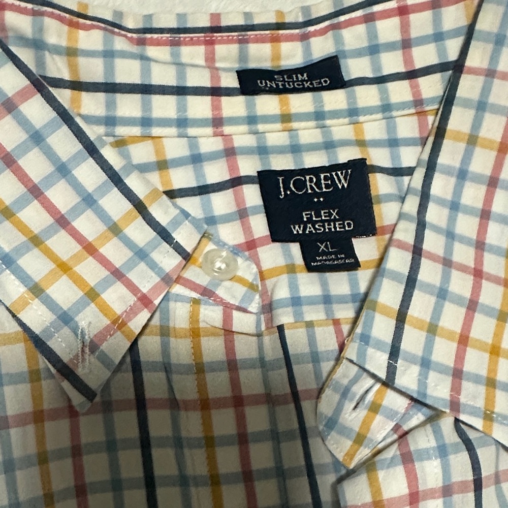J. Crew Men's Flex Washed Plaid Shirt - Blue, Yellow, Red
